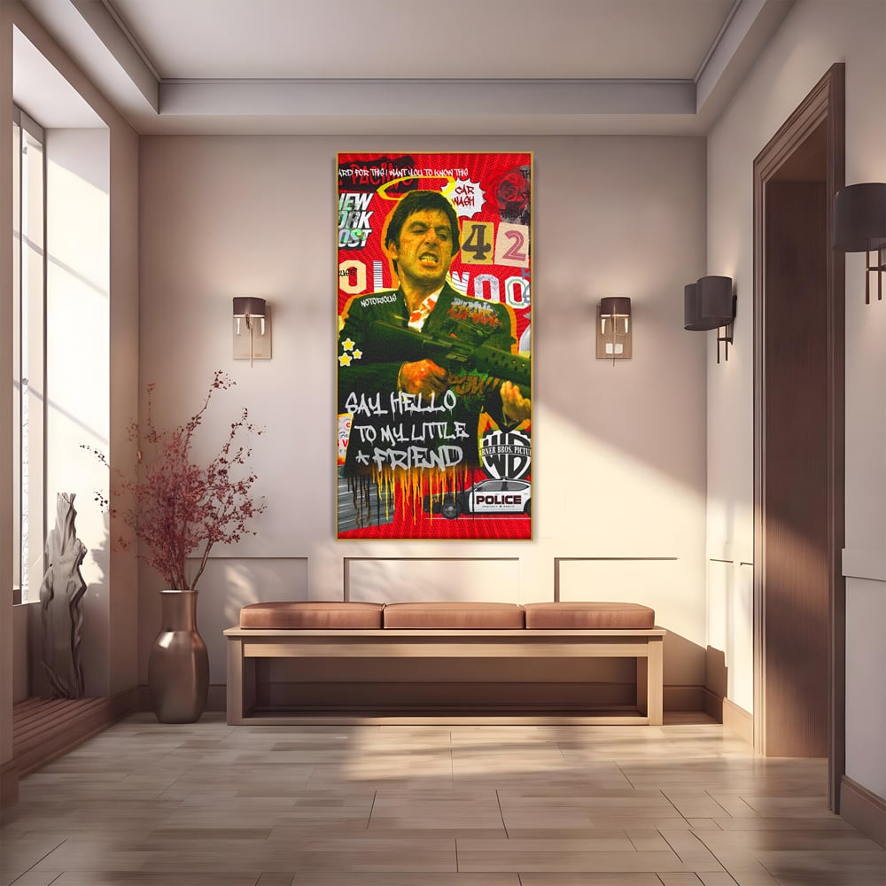 Tablou canvas cu tablou canvas cu portretul lui alfredo pacino, in rama de aluminiu auriu